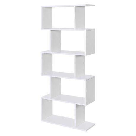 5-Tier S-Shaped Open Bookcase - White — Model CASA-5TSHELF