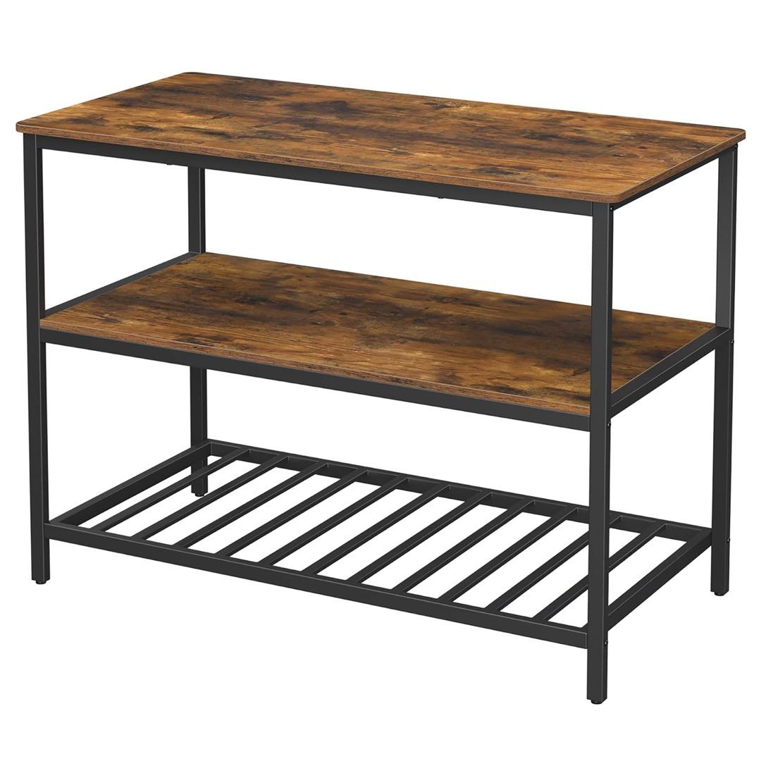 3-Tier Kitchen Island Table with Storage - Rustic Brown