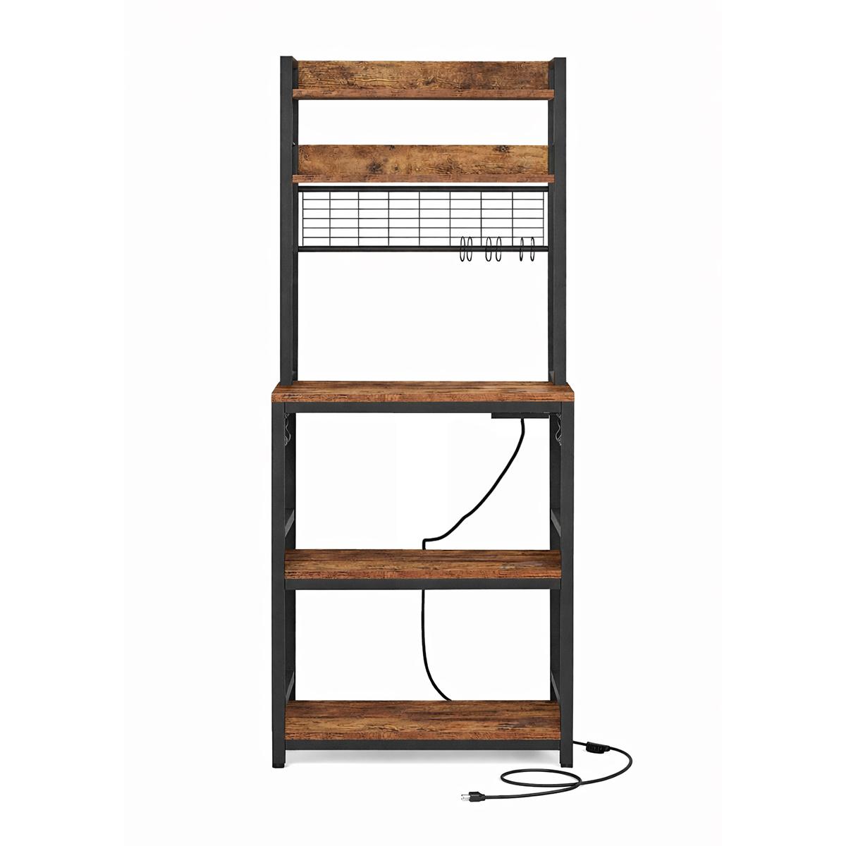 Kitchen Storage Rack with Power Module - Brown and Black