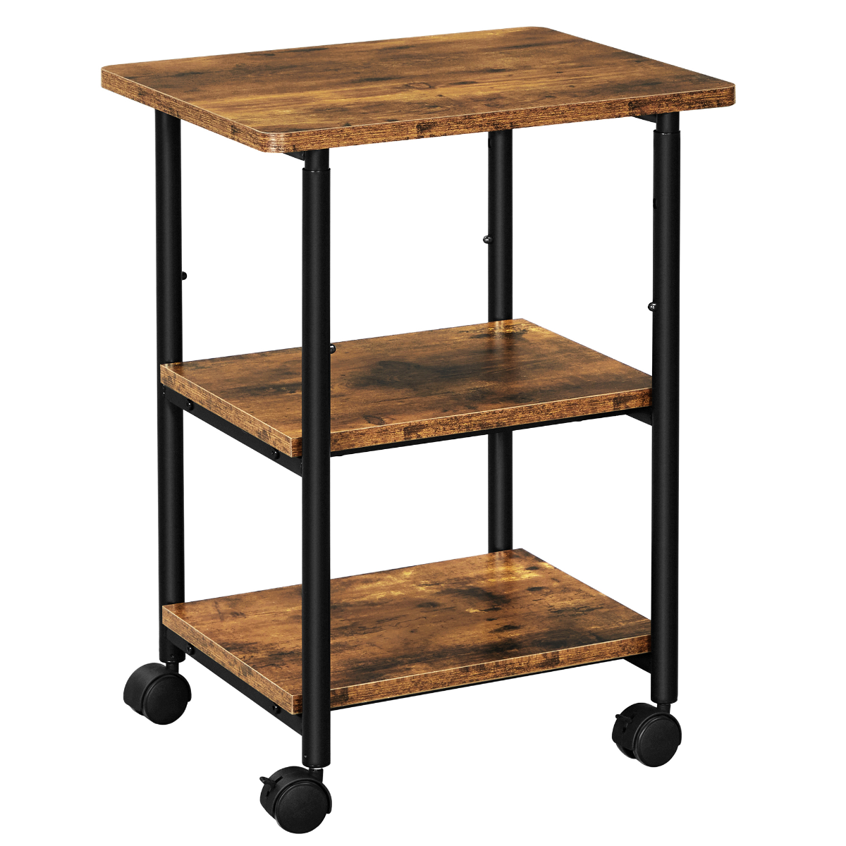 3-Tier Rolling Printer Stand - Brown and Black