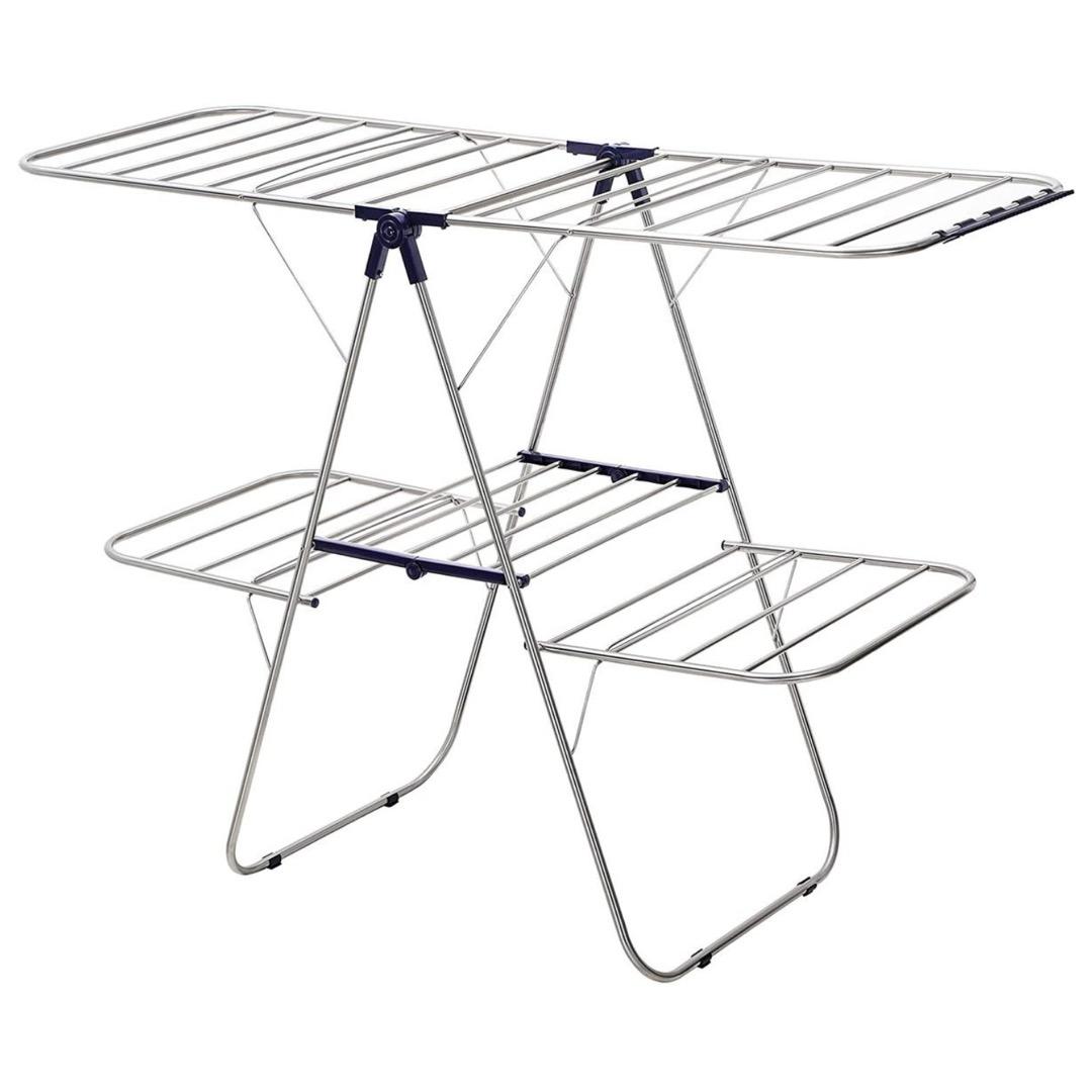 Foldable Clothes Drying Rack with Side Wings - Silver