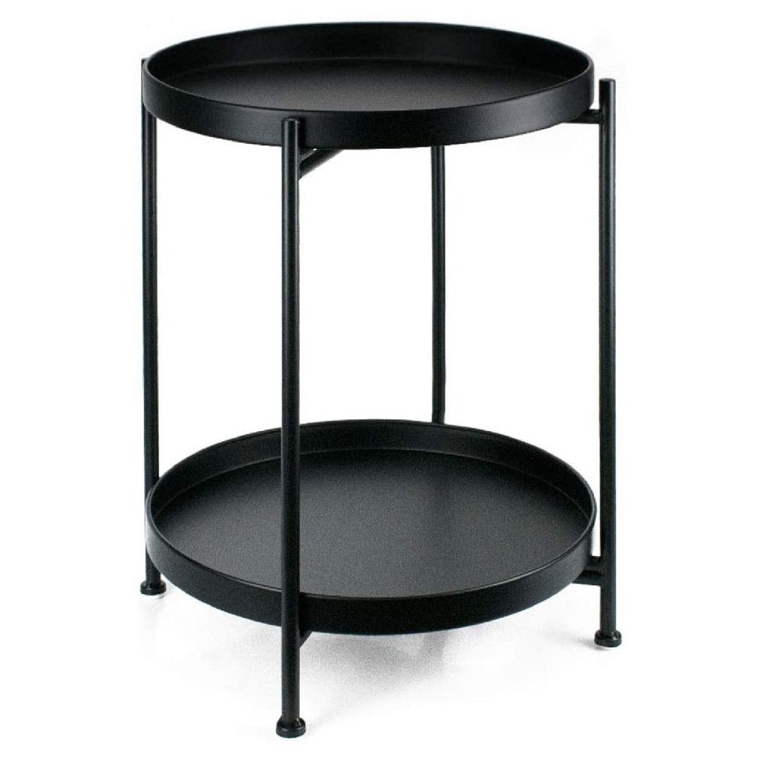 2-Tier Round Tray Side Table - Black