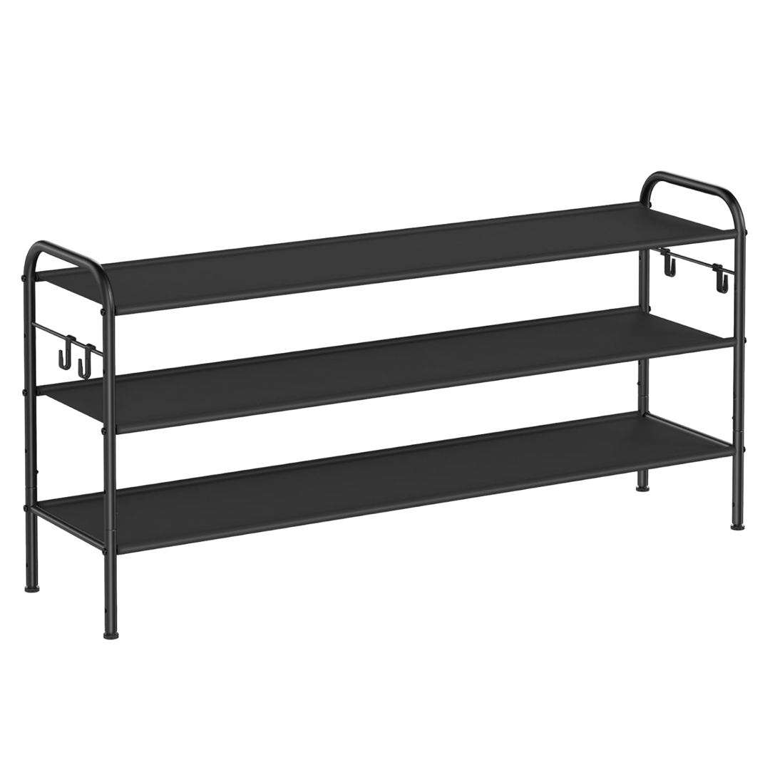 3-Tier Shoe Rack with Fabric Shelves and Side Holders - Black