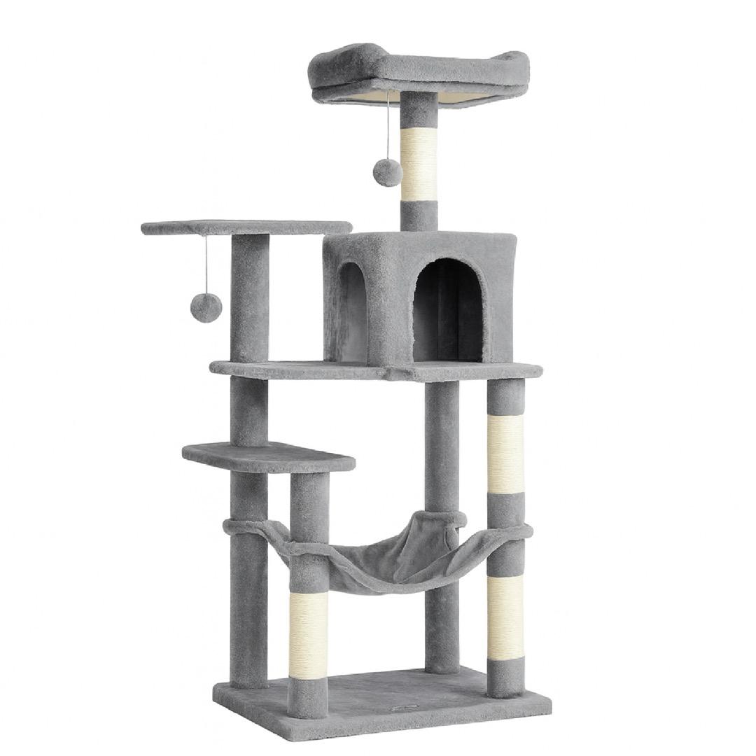 Cat Tree with Hammock, Cave and Scratching Posts - Grey