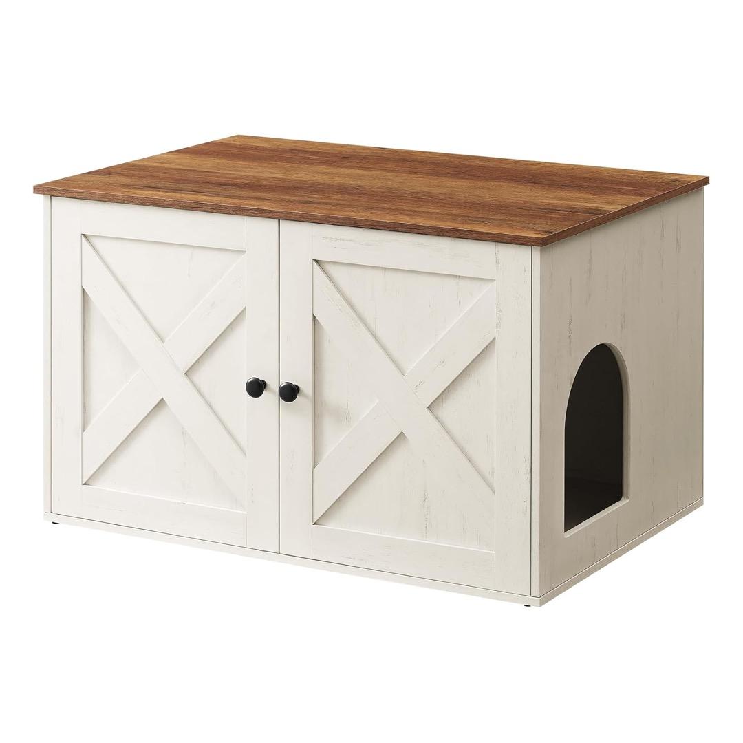 Cat Litter Box Cabinet with Tabletop and Divider - White