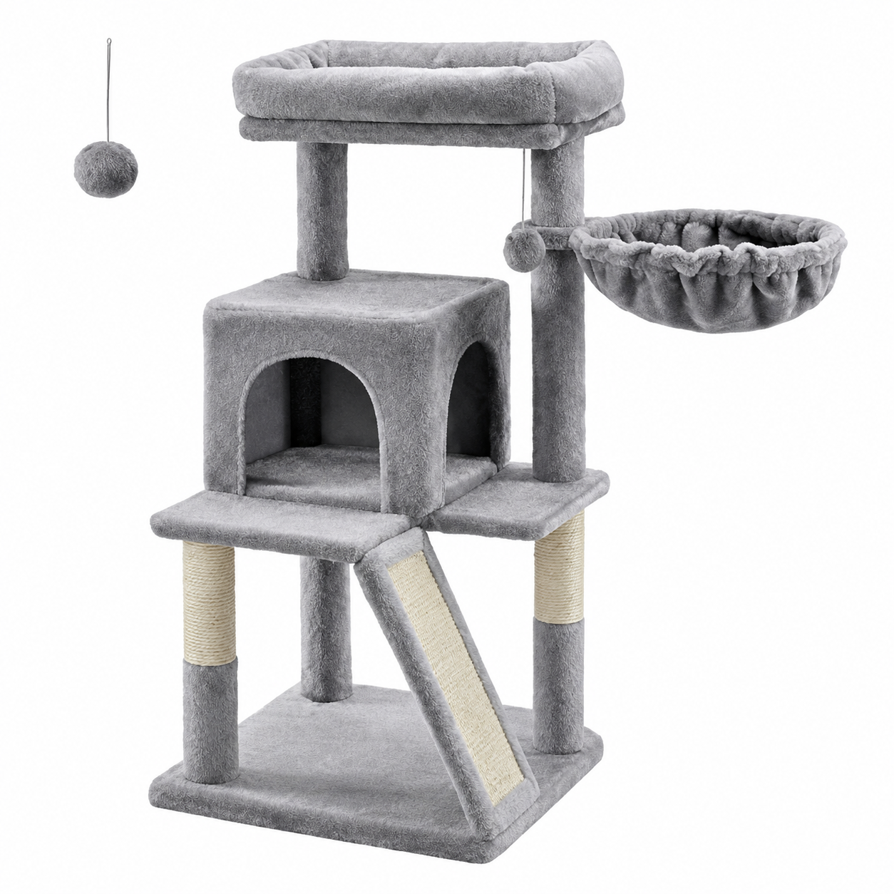 Cat Tree Condo with Cave and Scratching Posts - Grey